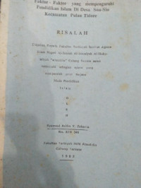 FAKTOR-FAKTOR YANG MEMPENGARUHI PENDIDIKAN ISLAM DI DESA SO-SIO KECAMATAN PULAU TIDORE